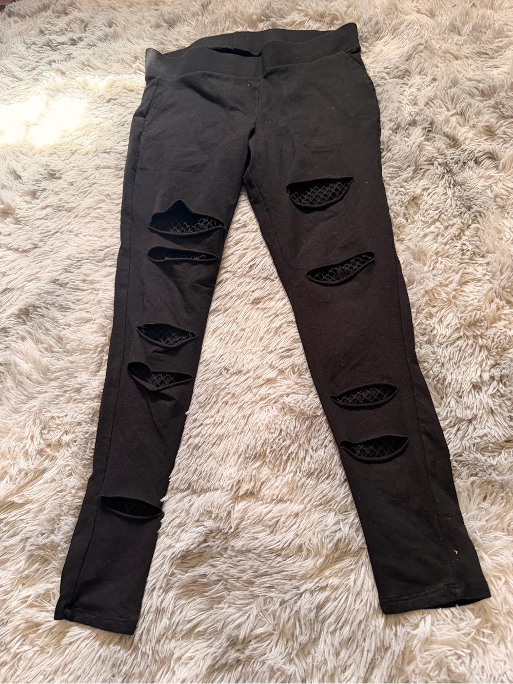 Torrid Black Distressed High-Waist Leggings with Fishnet Insets